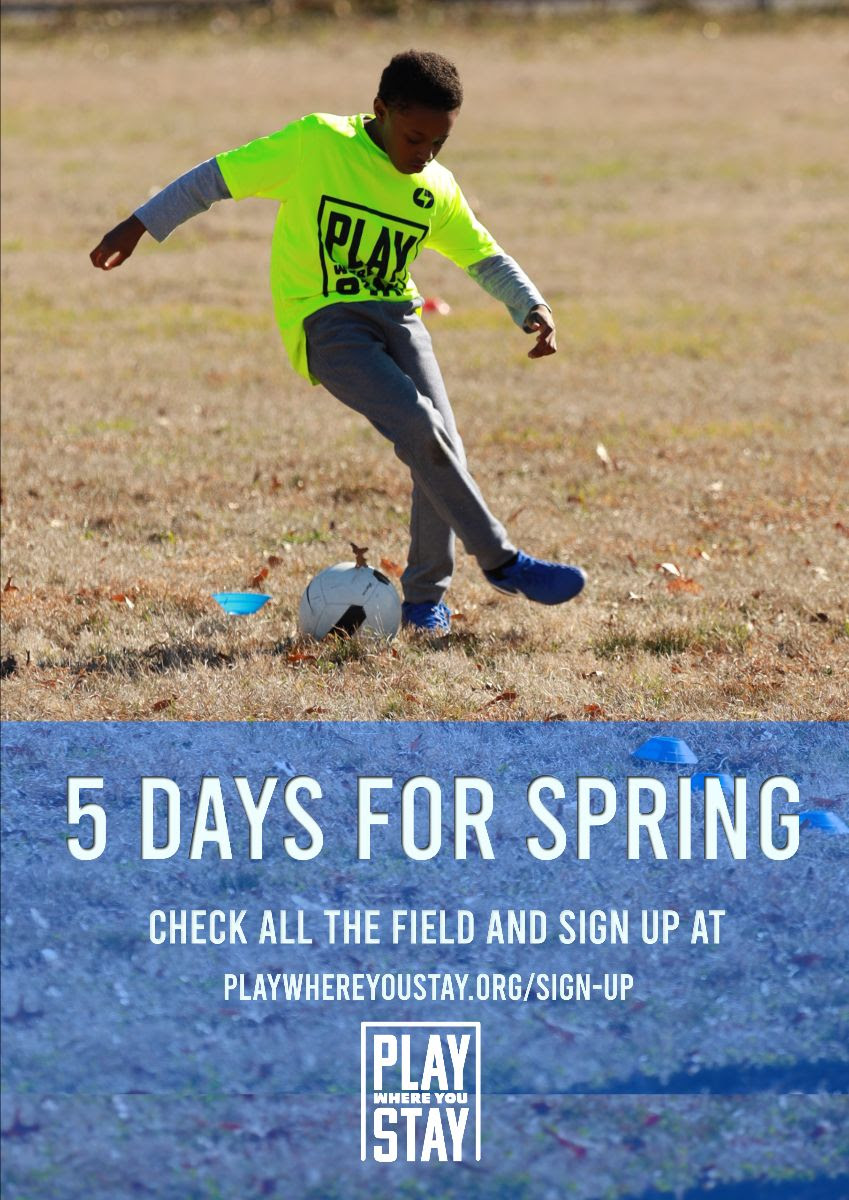 player dribbling soccer ball with text layover: 5 days for spring